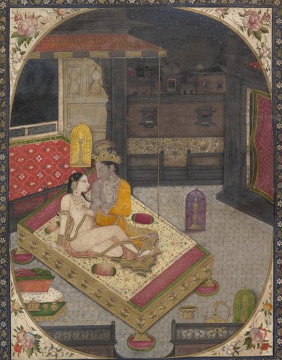 Radha i Kryszna na łóżku w nocy, ca. 1830. autorstwa Unbekannt
