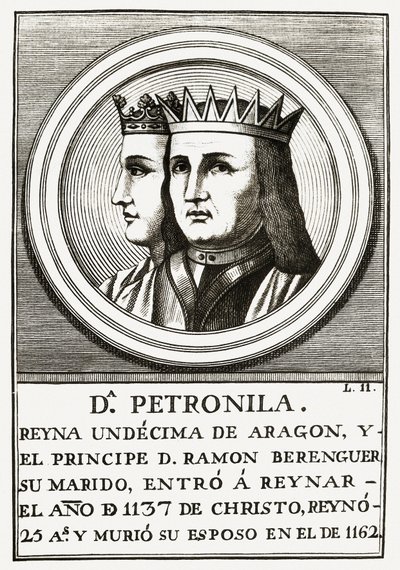Raimond Berenger IV z Barcelony i Petronilla królowa Aragonii, grawerowanie. autorstwa Unbekannt