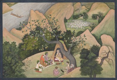 Rama, Sita i Lakszmana w Pustelni Bharadvaja: Ilustrowane folio z..., ca. 1780. autorstwa Unbekannt