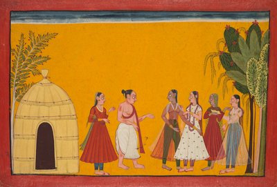 Rama i Sita zabierani do księdza w celu ustalenia daty ślubu, strona z Ramajany..., c1700-17 autorstwa Unbekannt