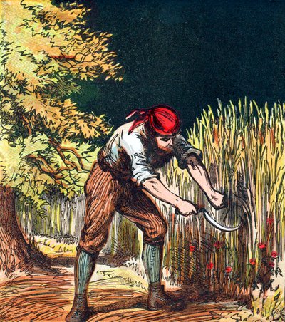Żniwiarz rozpoczynający cięcie plonu pszenicy sierpem, 1867 autorstwa Unbekannt