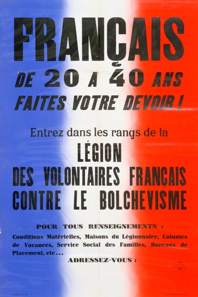 Plakat rekrutacyjny do Legionu Ochotników Francuskich, 1941-1944 autorstwa Unbekannt