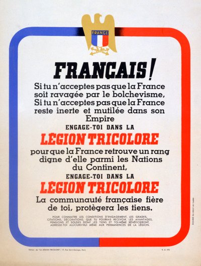 Plakat rekrutacyjny dla Vichy French Légion Tricolore, 1942 autorstwa Unbekannt