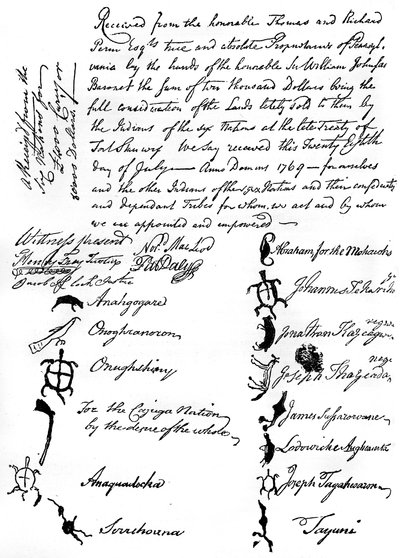 Zredukowane faksymile traktatu między plemionami brytyjskimi i rdzennymi Amerykanami, 1769, c1880 autorstwa Unbekannt