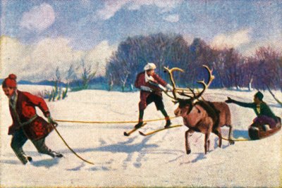 Przejażdżka saniami z reniferami w Szwecji, ok. 1928 r. autorstwa Unbekannt