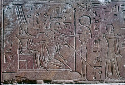 Płaskorzeźba ukazująca błogosławieństwo królowej Hatszepsut, Świątynia Amona, Karnak, Egipt, ok. 1500 p.n.e. autorstwa Unbekannt