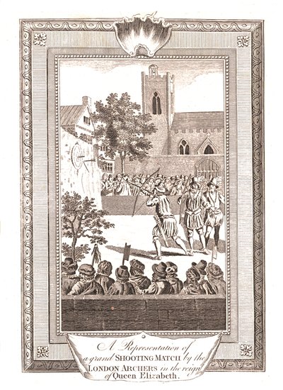 Reprezentacje meczu strzeleckiego przez londyńskich łuczników za panowania królowej Elżbiety, 1793 autorstwa Unbekannt