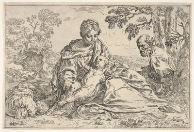 Odpocznij w locie do Egiptu, Maryja trzymająca Dzieciątko Chrystus ze św. Józefem..., ok. godz. 1640 lub później. autorstwa Unbekannt