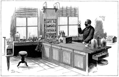 Robert Koch 1843-1910, niemiecki bakteriolog i lekarz w swoim laboratorium autorstwa Unbekannt