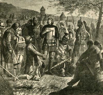 Rodolph z Habsburga otrzymuje wiadomość o jego wyborze na suwerena Niemiec 1273, 1890. autorstwa Unbekannt