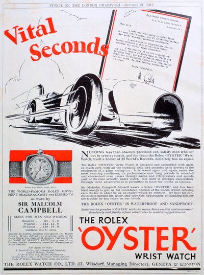 Reklama zegarka Rolex Oyster, 1931 autorstwa Unbekannt