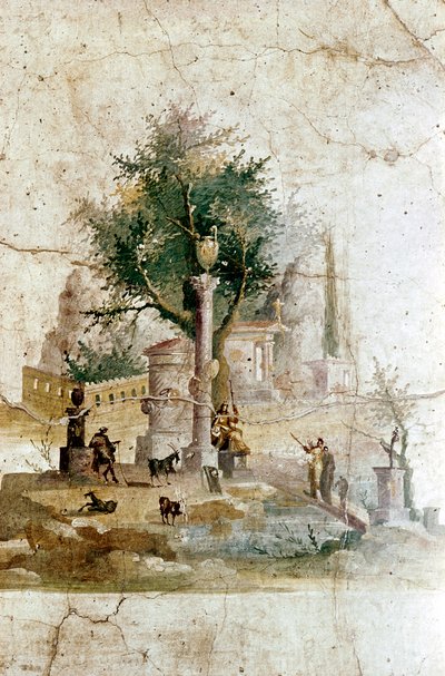 Rzymskie malowidło ścienne przedstawiające mityczny krajobraz, Villa Agryppy Postumus, niedaleko Pompejów, Włochy autorstwa Unbekannt