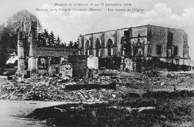 Zrujnowany kościół, Huiron, Francja, bitwa nad Marną, I wojna światowa, 1914 autorstwa Unbekannt