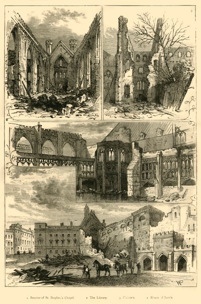 Ruiny gmachów parlamentu, 1881 r. autorstwa Unbekannt
