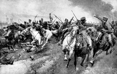 Kozacy rosyjscy atakujący armię niemiecką, Prusy Wschodnie, I wojna światowa, 1914 autorstwa Unbekannt