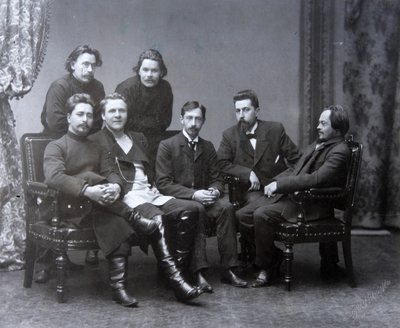 Rosyjski pisarz Maxim Gorky w grupie literackiej Sreda Wednesday, 1902 autorstwa Unbekannt