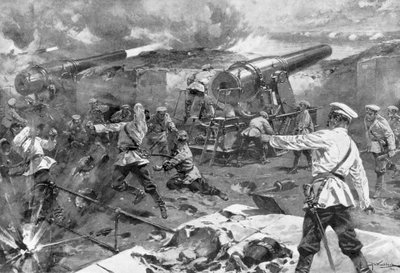 Bateria rosyjska w akcji, wojna rosyjsko-japońska, 1904-5 autorstwa Unbekannt