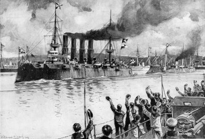 Rosyjski krążownik w drodze na bitwę pod Chemulpo, wojna rosyjsko-japońska, 1904-5 autorstwa Unbekannt