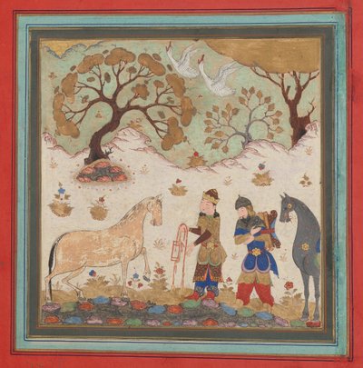 Rustam chwyta Rakhsh, Folio z Księgi Królów Shahnama, połowa XV wieku. autorstwa Unbekannt
