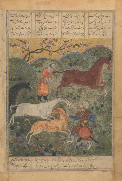 Rustam chwyta konia Rakhsh, Folio z Księgi Królów Shahnama..., koniec XV wieku. autorstwa Unbekannt
