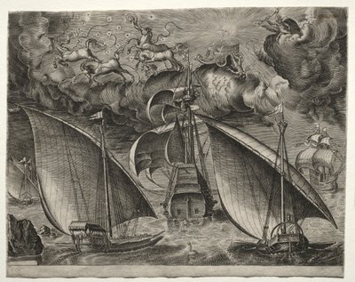 Żaglowce: dwie galery płynące za uzbrojonym trójmistrzem z Phaetonem..., 1561-65. autorstwa Unbekannt