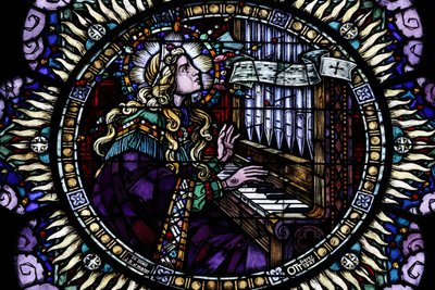 Kościół katolicki św. Piotra Młodszego. Różowe okno. Sancta Cecilia, patronka muzyków. Strasburg. Francja. autorstwa Unbekannt
