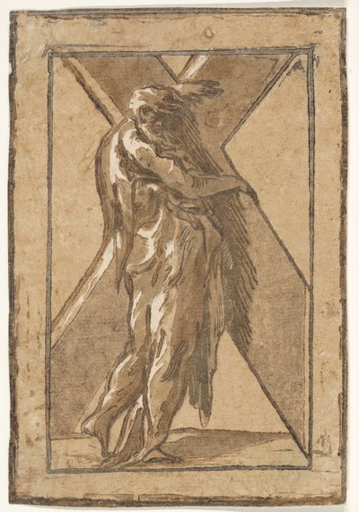 Św. Andrzej stojący z profilu trzymający duży krzyż z cyklu Dwunastu Apo... 1540-50. autorstwa Unbekannt
