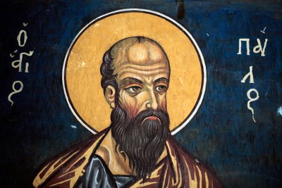 Św. Paweł: bizantyjski fresk z XIV wieku (1332) Nathex, południowa ściana kościół Phorbiotissa Virgin, Asinou UNESCO region Troodos, Cypr autorstwa Unbekannt