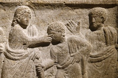 Opactwo Świętego Wiktora, Marsylia. Fragment sarkofagu: Jezus uzdrawia niewidomego. Francja autorstwa Unbekannt
