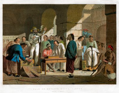 Sprzedaż towarów angielskich, Kanton, 1858 autorstwa Unbekannt