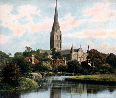 Katedra w Salisbury widziana z rzeki Avon, Salisbury, Wiltshire, początek XX wieku autorstwa Unbekannt