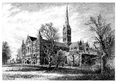 Katedra w Salisbury, z południowego zachodu, 1895 autorstwa Unbekannt