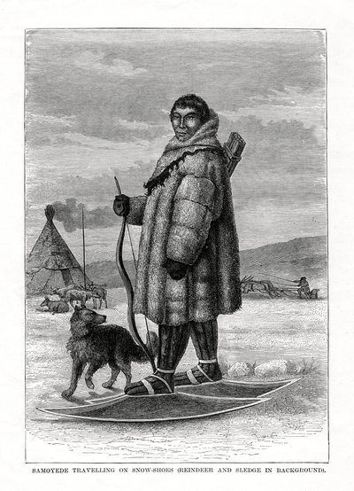 Samoyede podróżujący na rakietach śnieżnych, Rosja, 1877 r. autorstwa Unbekannt
