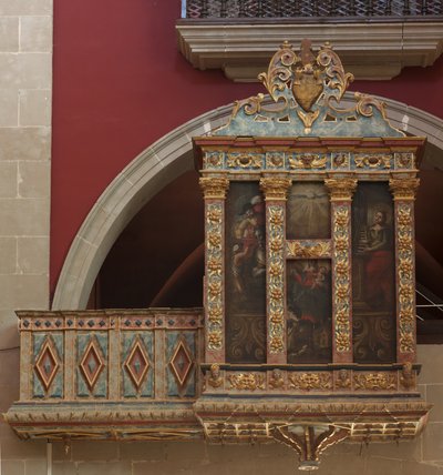 Sanktuarium (El Cud). Kościół. Wnętrze. Narząd. Konstrukcja drewniana polichromowana. Trzy obrazy na płótnie (?). 1593. autorstwa Unbekannt