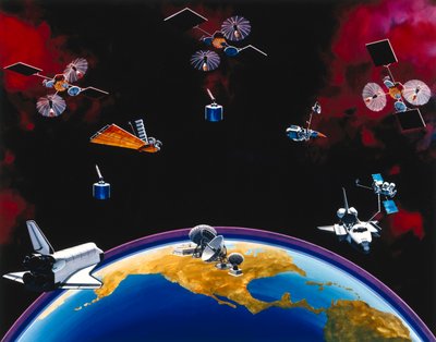 Satelity, komunikacja, konstelacja TDRSS USA i stacja naziemna autorstwa Unbekannt