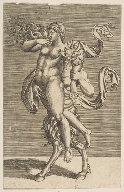 Satyr niosący nimfę krępującą jej prawą rękę, ca. 1515-1600. autorstwa Unbekannt