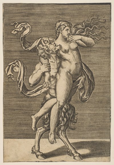 Satyr niosący nimfę krępującą jej prawą rękę, ca. 1515-1600. autorstwa Unbekannt