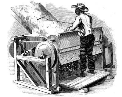 Piła do czyszczenia bawełny obsługiwana przez bosego czarnego robotnika, południowe USA, 1865 autorstwa Unbekannt