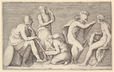 Scena Ofiary z Wojownikiem Zabijającym Barana i Cztery Inne Figury, wydana 1599-1622. autorstwa Unbekannt
