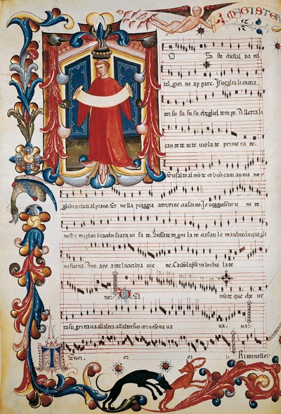 Partytura z oświetleniem w Squarcialupi Codex, c.1410-1415 autorstwa Unbekannt