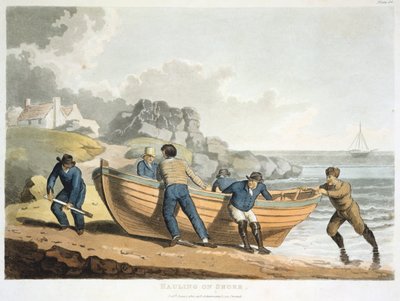 Marynarze ciągnący ponton zbudowany z klinkieru na brzeg, 1821 autorstwa Unbekannt