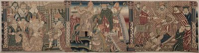 Sekcja fryzu haftowanego: Aswerus i Estera, Papież wyzywający cesarza, 1625-1649. autorstwa Unbekannt