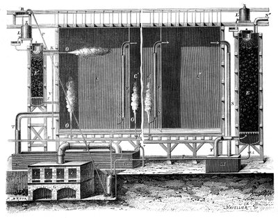Przekrój ołowianych komór Gay-Lussaca i wież absorpcyjnych, 1870 autorstwa Unbekannt