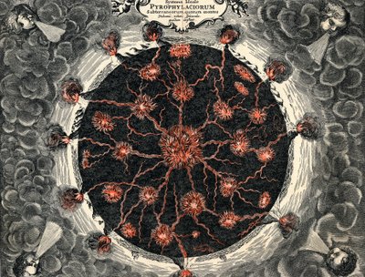 Przekrój Ziemi, ukazujący centralny ogień i wulkany, 1665 autorstwa Unbekannt