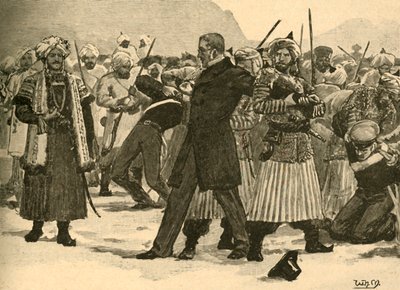 Zajęcie Sir Williama Macnaghtena przez Akbara Khana, Afganistan, 1841–1890. autorstwa Unbekannt