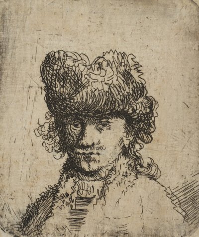 Autoportret w futrzanej czapce: Popiersie, XVIII w., XVIII w. autorstwa Unbekannt