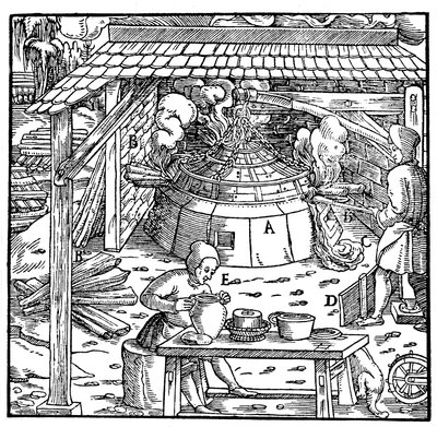 Oddzielanie ołowiu od srebra lub złota w piecu kupelacyjnym, 1556 autorstwa Unbekannt