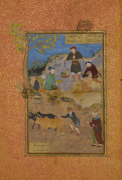 Shaikh Mahneh and the Villager, Folio 49r z Mantiq al-tair Language of the Birds, 1487. autorstwa Unbekannt