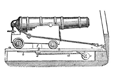 Działo okrętowe na lawecie. Drzeworyt, 1835 autorstwa Unbekannt