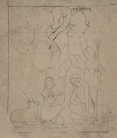 Shiva i Parvati w grocie górskiej, ca. 1800. autorstwa Unbekannt
